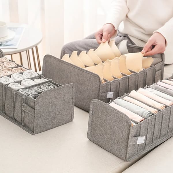 11 Grid Underwear Storage Box, Washable Foldable Panty Organizer, Storage Box, 40x 15.5x 14cm (Grey)