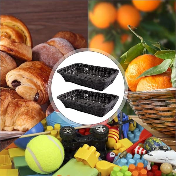 Vävda korgar, set med 3 polyrottingkorgar för brödförvaring, mat, frukt, grönsaker, servering, restaurang, hemmakök, mörk kaffe Dark Coffee