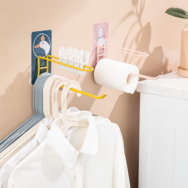 Wall Mounted Clothes Hanger Cartoon Animal 2 Layer Storage Space Saving Acrylic Adhesive Wrought Iron Spray Wall Hanger Bear 0.2 0.2