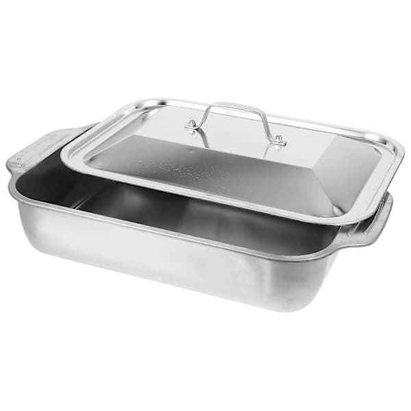 Rustfri bradepande til grillning af fisk, rektangulær, dyb, med låg Sølv 41.00X24.00X7.50CM