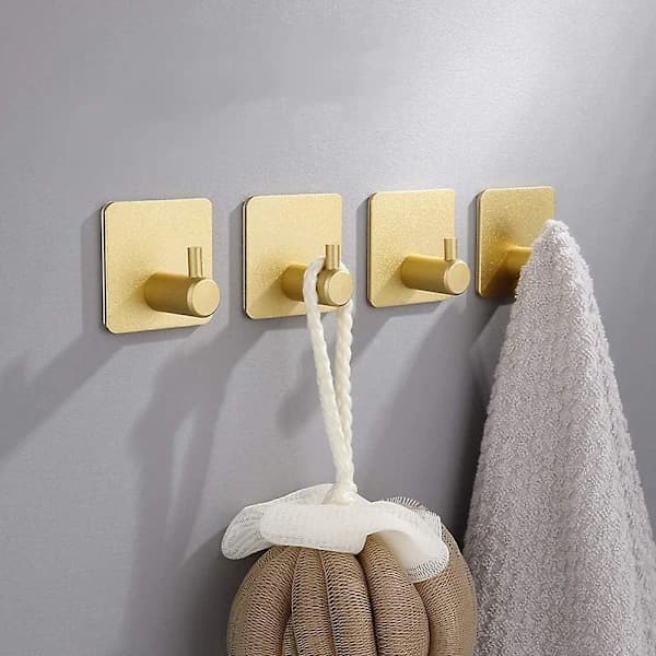Self-adhesive hooks in stainless steel, elegant design, anti-rust wall hooks for kitchen/bathroom/door (4-pack)