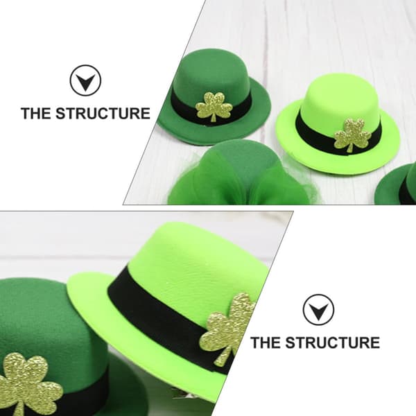2 stk. hårnåle i lysegrønt stof med St. Patrick's Day hatdesign elegante hårspænder som festtilbehør til fejring -