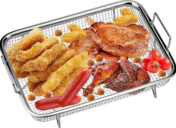 Multifunksjonell matlagingskurv i rustfritt stål for pommes frites, grilling (30 x 22 x 5 cm)