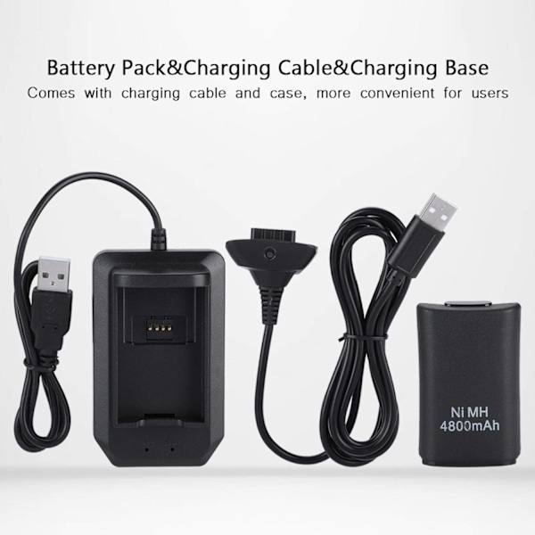 Kit til Xbox 360-controller, 2*4800mAh batteri USB-ladekabel+ladestation