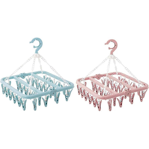 Underwear Hanger with 32 Clips, Foldable Laundry Clothes Peg, Drying Rack, Windproof Clothes Peg