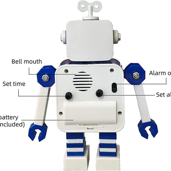 Robotvækkeur, lydløst vækkeur i rustfrit stål med blinkende lysende øjne og