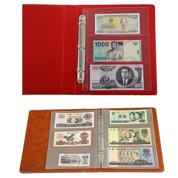 10 stk. Seddelalbum Side Samlerholdere Lommer 3-rums Transparent
