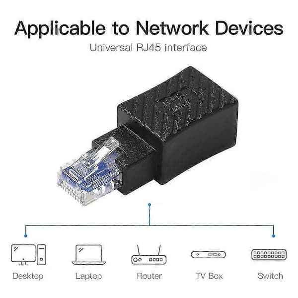 2 stk 90 Ethernet-adapter Høyre+Venstre Vinkel RJ45-plugg til Sokkeladapter