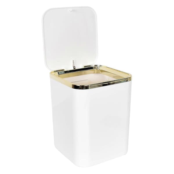 Mini Soptunna med Lock - 2 L Pop Up Papperskorg för Badrum, Skrivbord, Soffbord (Vit)