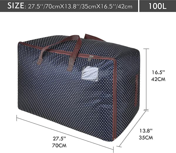 100L Large Under Bed Clothes Storage Bag with Zipper, Moisture-proof (Blue)