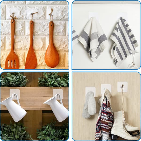 Self-adhesive Wall Hooks No Drilling - Heavy Duty, Mark-Free Adhesive Hooks for Kitchen, Bathroom, and Wall Shelf Mounting 20 Pieces