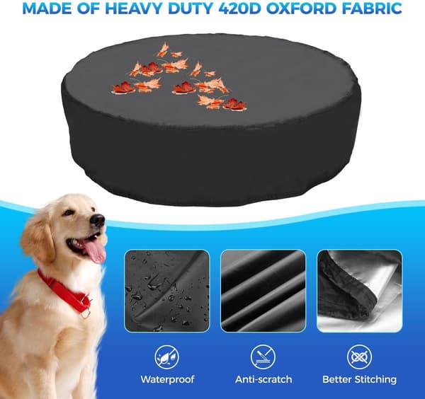 Pool Cover Black 210x30cm Round Waterproof Dustproof 210D Oxford Fabric with Drawstring Compatible with Above Ground Pools and Spas