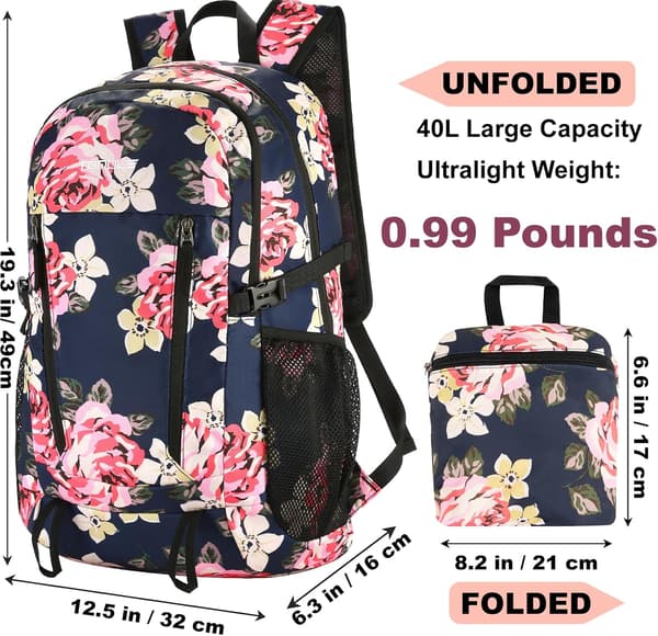 Foldable Hiking Backpack, Waterproof Backpack for Men, Lightweight Backpack for Women for Travel Pink pink