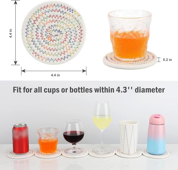 6 Pcs Drink Coasters, Stylish Handmade Braided Woven Drink Coasters