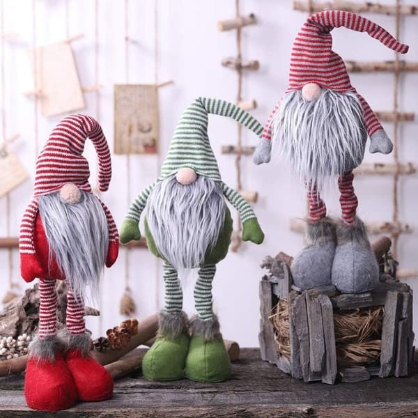 Christmas Striped Knitted Gnome with Retractable Legs KLB