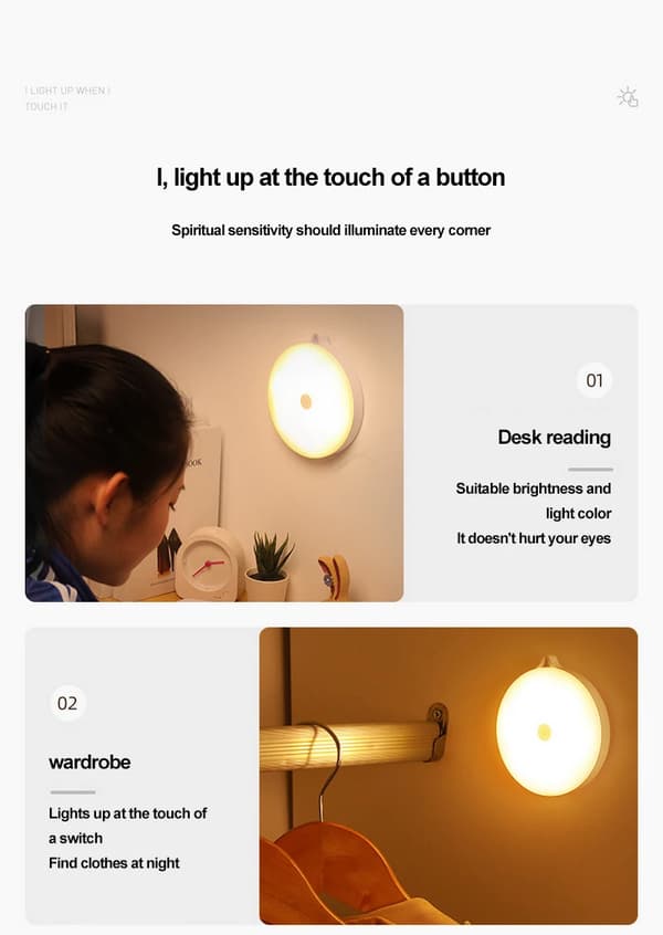 Rund berøringsfølsom lampe ladesensor nattlampe trådløs c