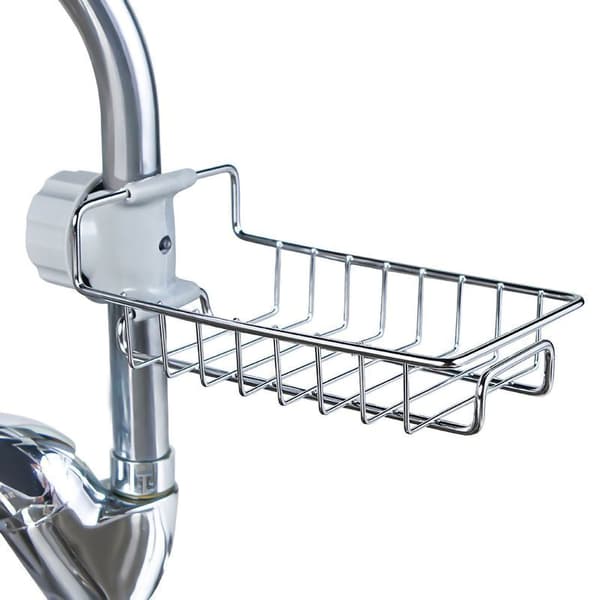Hanging Faucet Drain Rack Organized Storage Hollow Breathable Stainless Steel Sink Rack for Kitchen Single Layer