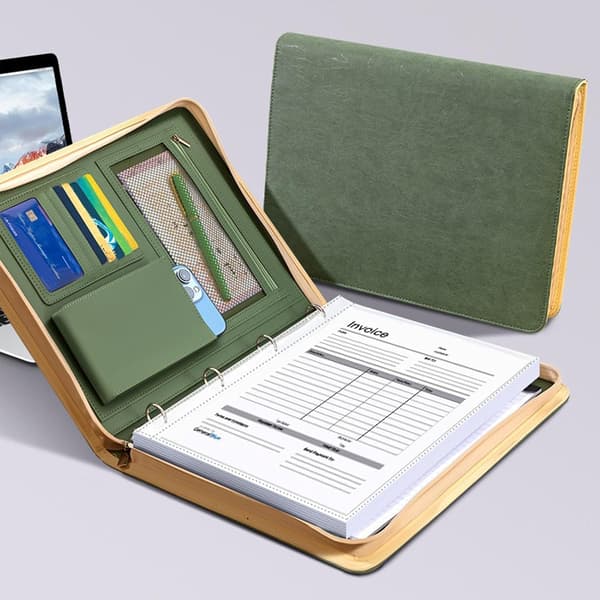 Læder-Padfolio til mænd, forretnings-dokumentorganizer i læder grøn - grün