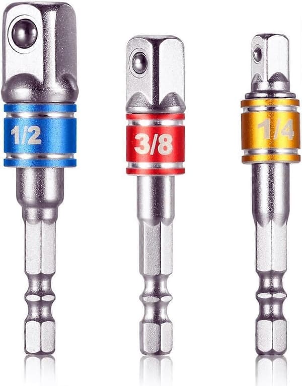 3 stk sekskantboradapter 1/2\" 3/8\" 1/4\" adapter stålhylse hylseadapteromformer