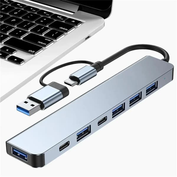 7-portars USB-hubb med 3.0 Typ-A och 2.0, för bärbar dator och PC-expansion