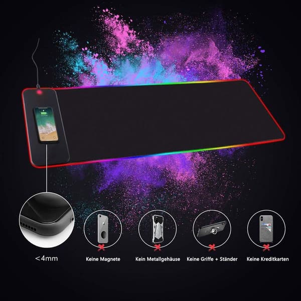 GIM RGB Gaming Musemåtte 10W Musemåtte LED 800x300x4mm 14 belysningstilstande med 10W