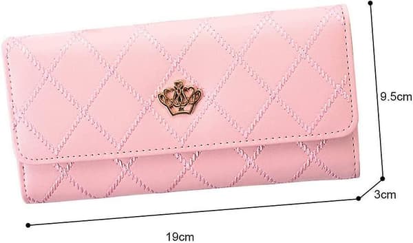 PU-læderpung med krone, damepung, lang pung, damepung, pink