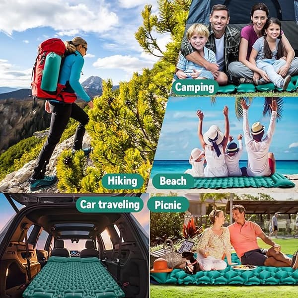 Portable Inflatable Camping Mattress with Pillow, Self-Inflating Beach Mat with Foot Pump