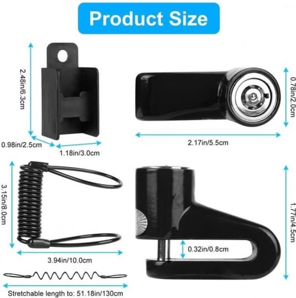 Disc Brake Lock - Disc Lock with Reminder Cable and Holder - Bicycle Lock - Electric Scooter Lock - Motorcycle Lock - Scooter Lock - Lock