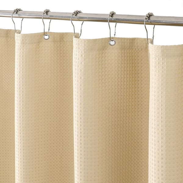 Vafflet dusjforheng, beige, 180x200cm, vaskbar og vanntett polyester, inkludert ringer