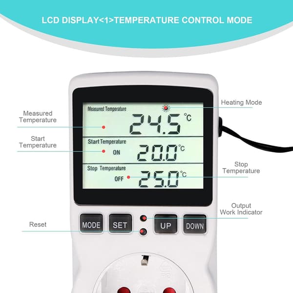 [COQQ] Digital Termostat LCD-display med Timer Probe 230V Temperaturkontroller Plugg Värme Kylning Termostat