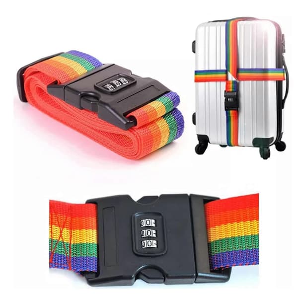 2-pack - Heavy Duty Non-Slip Luggage Straps for Suitcases, Adjustable Rainbow Straps (Rainbow Straps with Lock) [DB]