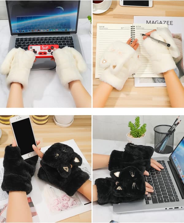 Vinterhandsker Vindtætte Termiske Varme Hvide Sorte 2 Par 16cm Unisex Koldt Vejr