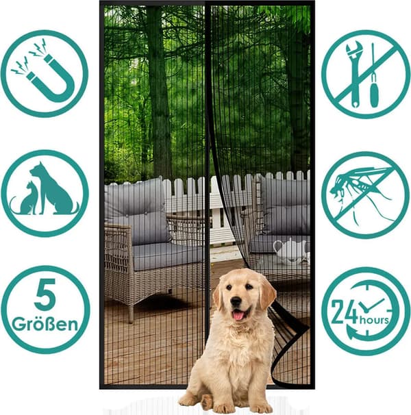 Sort magnetisk fluenetdør 120x220cm, insektbeskyttelse til balkon