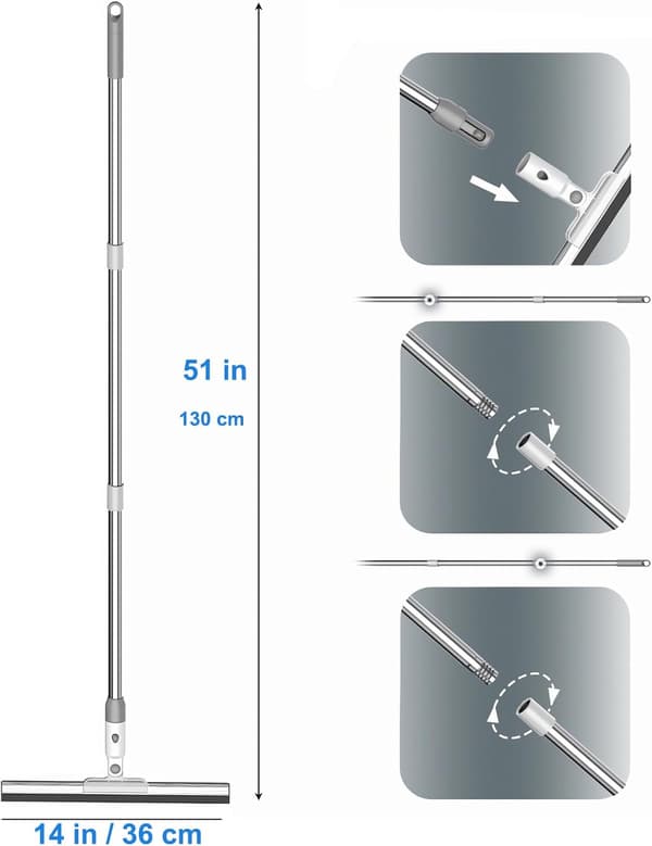 QU*Floor Squeegee Shower Squeegee Long Handle, Window Squeegee with Handle, Water Wiper Shower Wiper