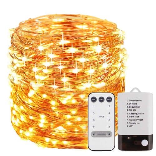 Batteridrevne lyslenker, 1 x 10M 100 LED-lyslenker, 8 moduser, utendørsbelysning