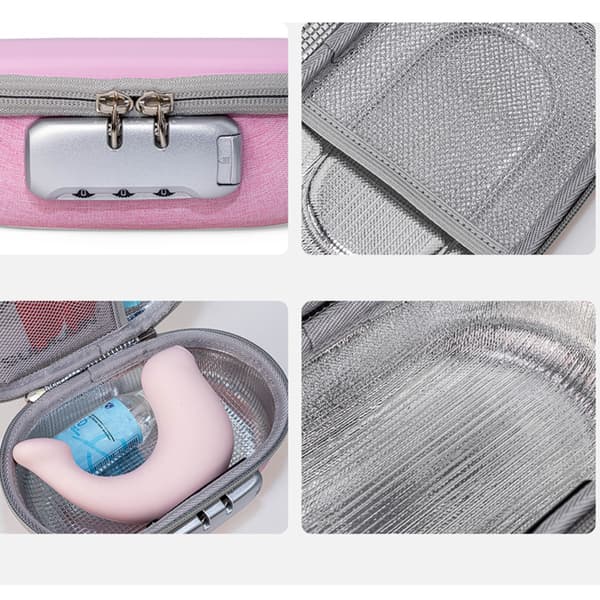 Lockable Storage Box with Combination Lock 3-8 Digits - Silver PU+EVA Privacy Storage with Mesh Pockets, Reinforced Zipper and Alloy Buckle