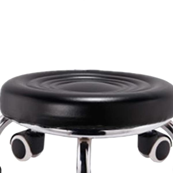 Low Rolling Stool with Wheels PU Leather Comfortable for Barbershop Garage Style