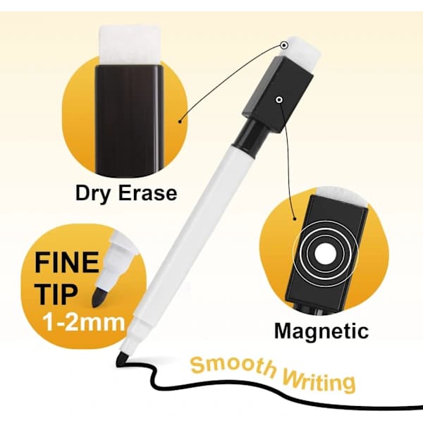 Små whiteboardpenne, 10 stk. sorte whiteboardmarkører med viskelæder, fin spids whiteboardpen til børn