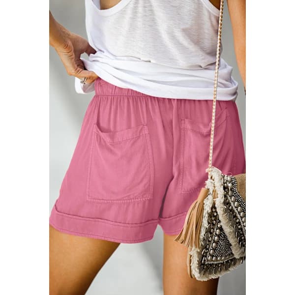 Women's Loose Comfy Summer Shorts with Drawstring Elastic Waist and Pockets --- Pink (Size S)
