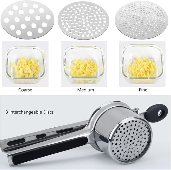 Potato Masher, Manual Potato Masher with 3 Interchangeable Discs