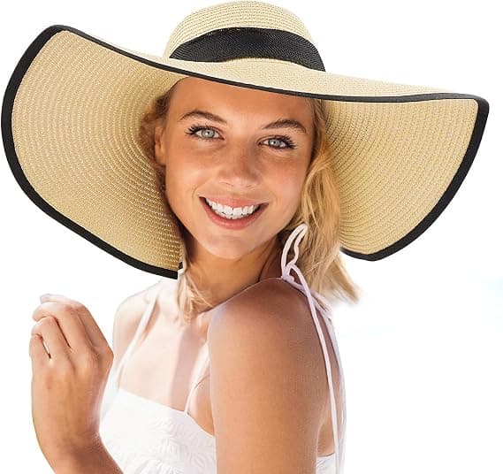 Dame Straw Solhatt (55-60cm), Stor Bredbrättad Strawhatt Dame B