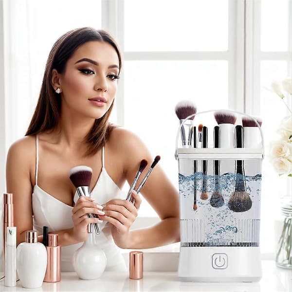 Elektrisk makeupbørsterenser med rensemåtte USB Automatisk rotation Makeupbørsterenser til makeupelskere Kvinder Sort
