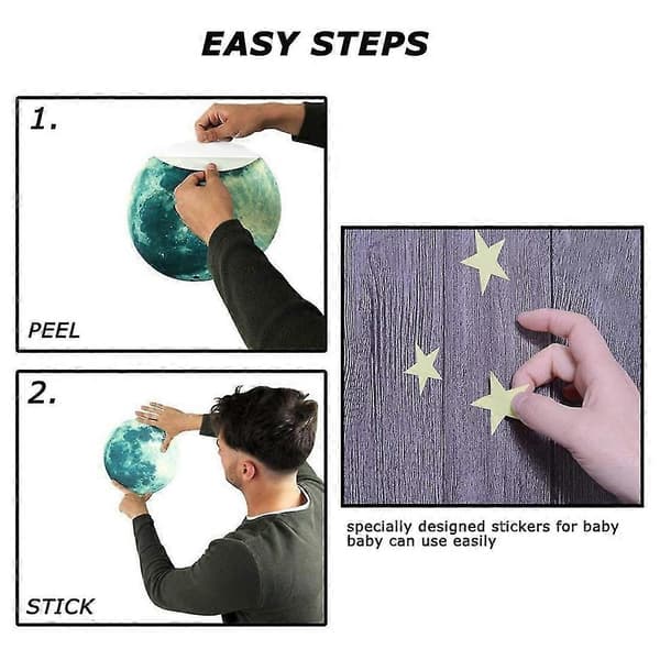 Realistic 3D Luminous Stickers, 435pcs Luminous Dots Stars And Moon DIY Wall Decals For K