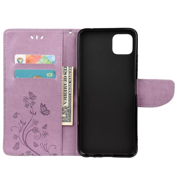For Samsung Galaxy A22 5G Butterfly Flower Pattern Horizontal Flip Leather Case with Holder & Card Slots & Wallet