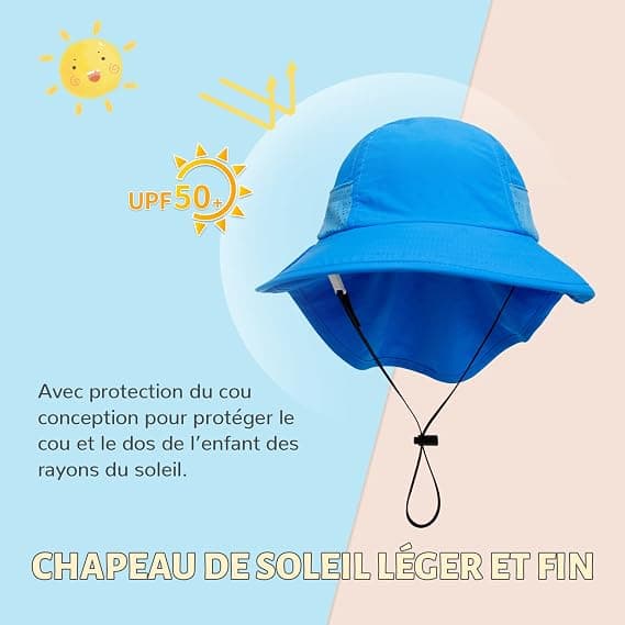 (Blå) Solhatte til børn, nakke beskyttelse hatte til piger og drenge, fiskerhat til børn, åndbare strandhatte, sommerhatte til småbørn