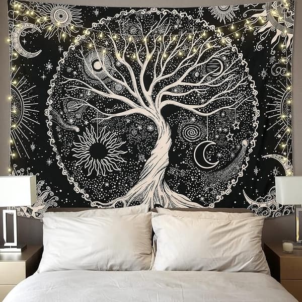 Tree of Life Tapestry Moonlight Black Psychedelic Tapestry