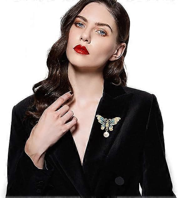Sommerfugl Krystal Broche Insekt Dyre Nål Badge til Kvinder (Blå)