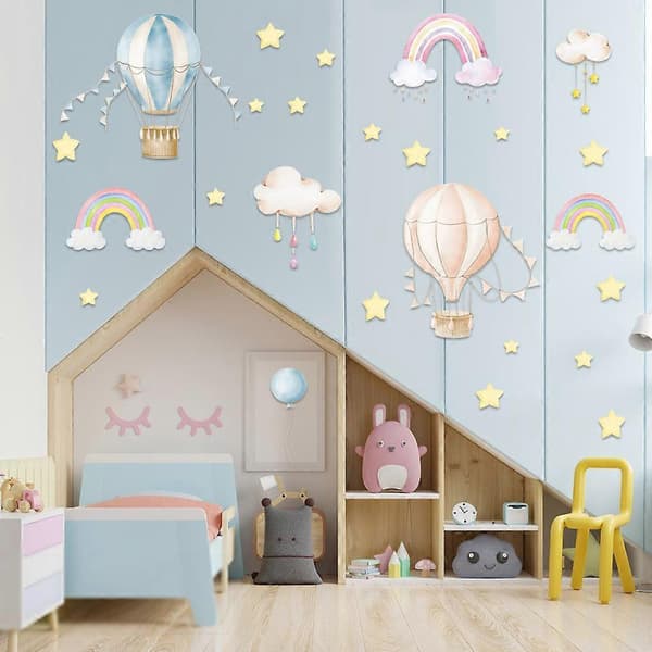 A set of luminous wall decals Rainbow Hot Air Balloons Clouds S