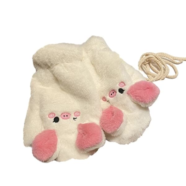 2 Pairs Adorable Mittens Hats Thick Mittens Small Theme Thick Plush with Rope
