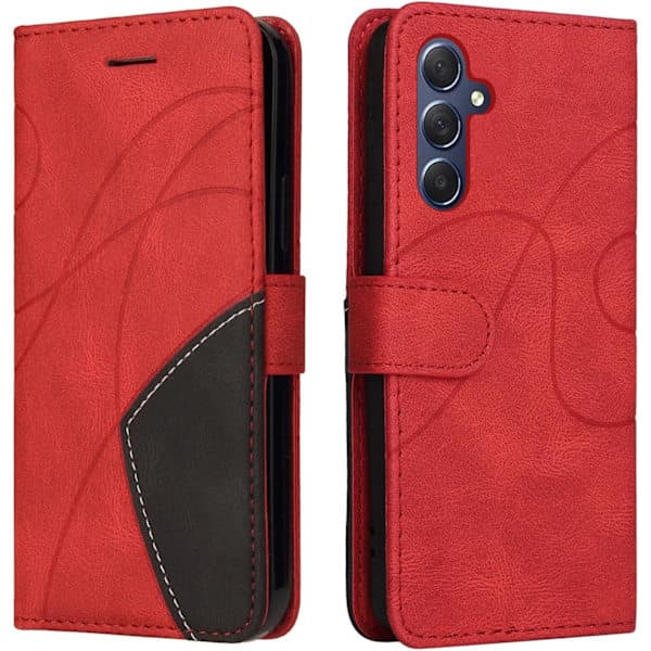 Samsung A16 Mobilskal Geometriskt Stöttåligt Plånboksfodral PU Läder med Kortfack Vikbart Ställ Magnetisk - Röd